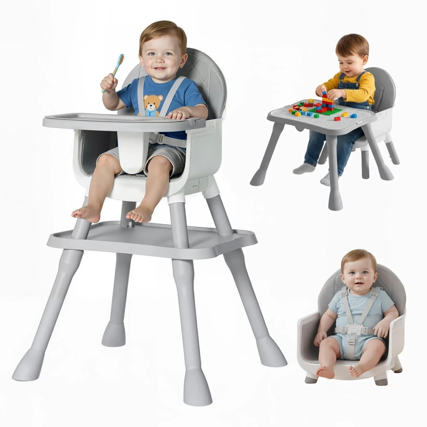 New<> Grey Convertible High Chair with Tray