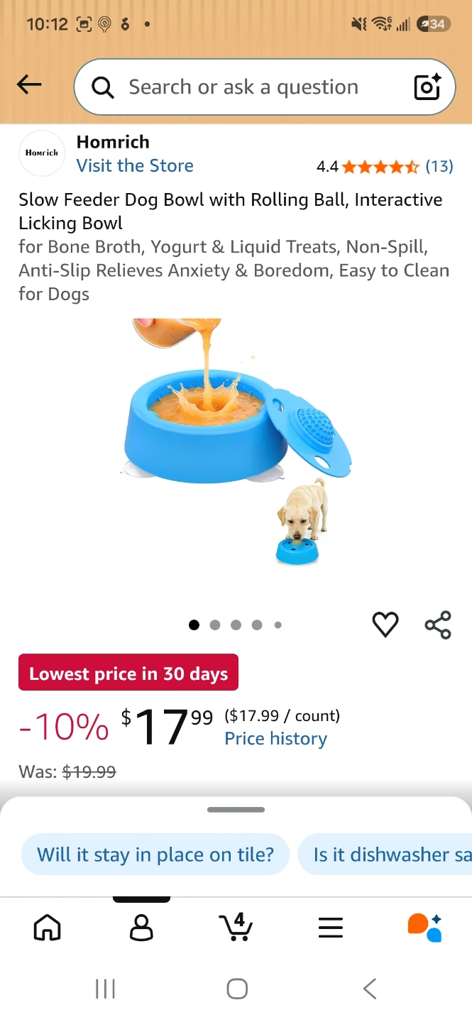 Homrich Slow Feeder Dog Bowl with Rolling Ball