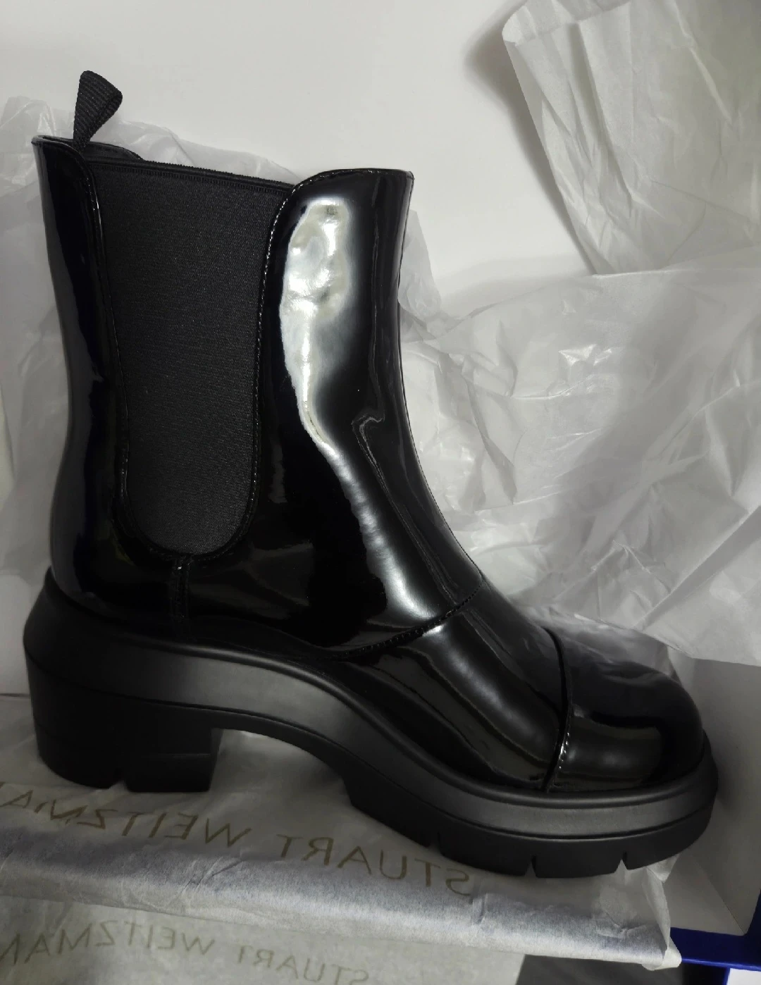 Stuart Weitzman Black Patent Chelsea Boots - photo 2
