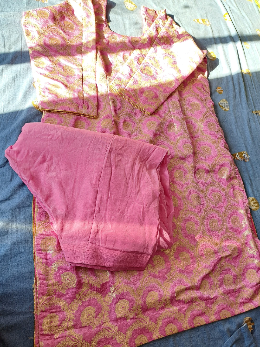 Pink Brocade Punjabi Suit Set with Dupatta - photo 2