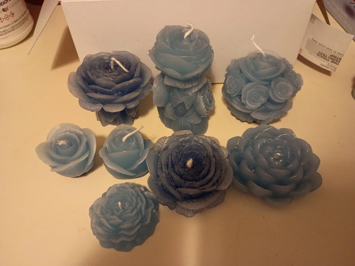 Blue Flower-Shaped Candles ( set of 8 ) Unscented