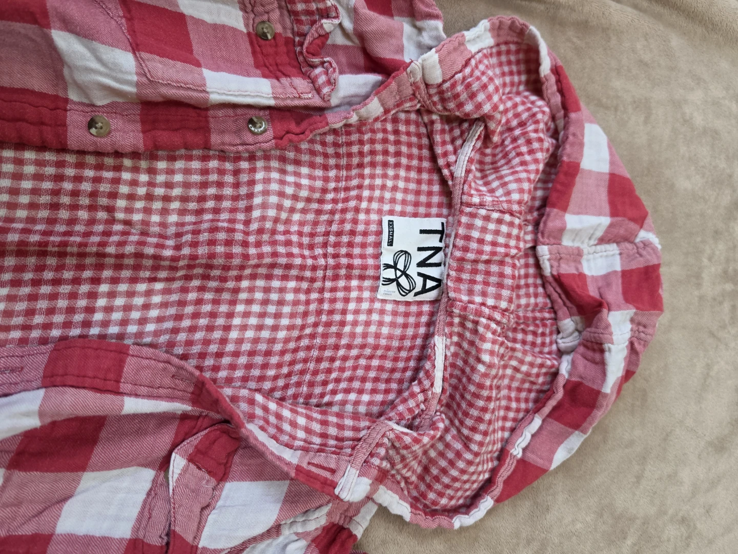TNA Red and White Gingham Button-Up Shirt - photo 4