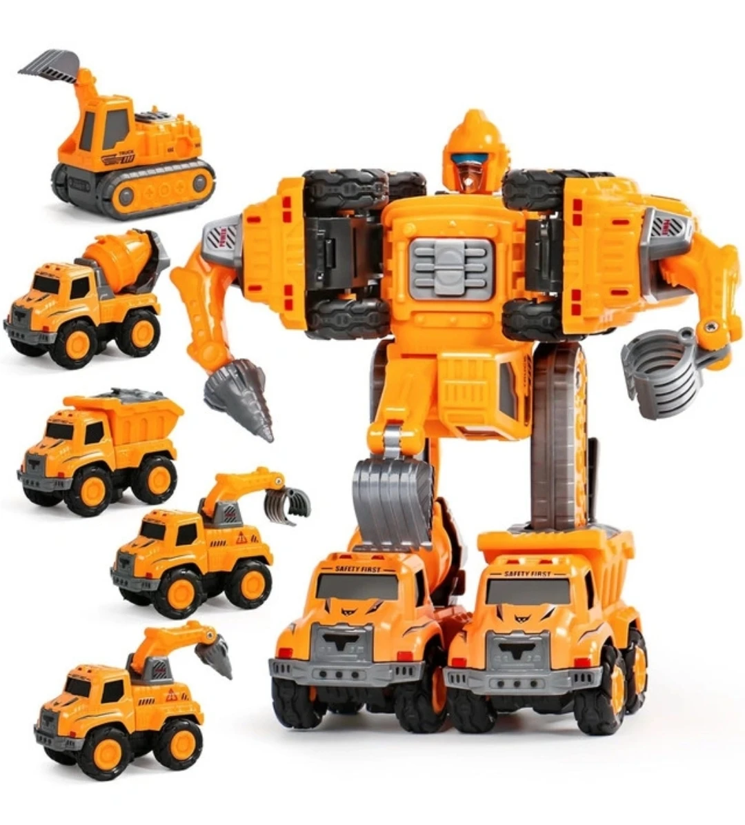 Orange Construction Robot and Vehicle Toy Set