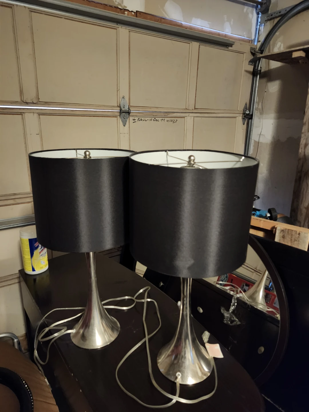 Pair of brushed nickel lamps with black shadesShade Table Lamps - photo 4