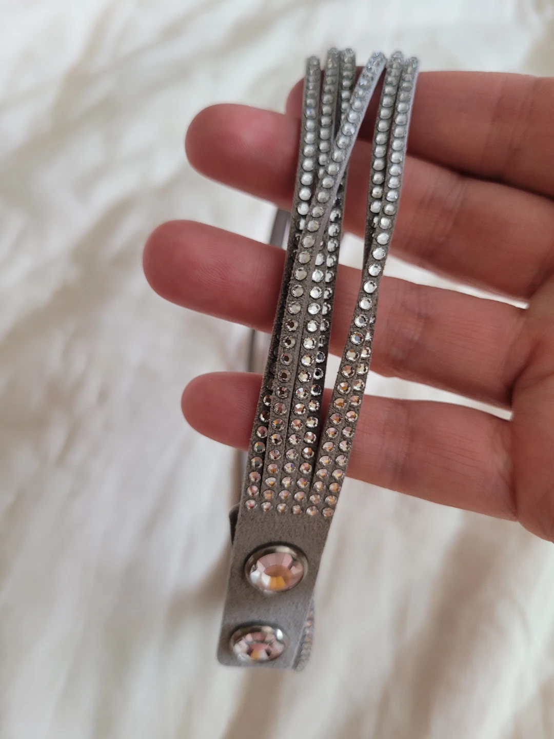 Sparkly Grey Leather-Look Bracelet with Rhinestones - photo 3
