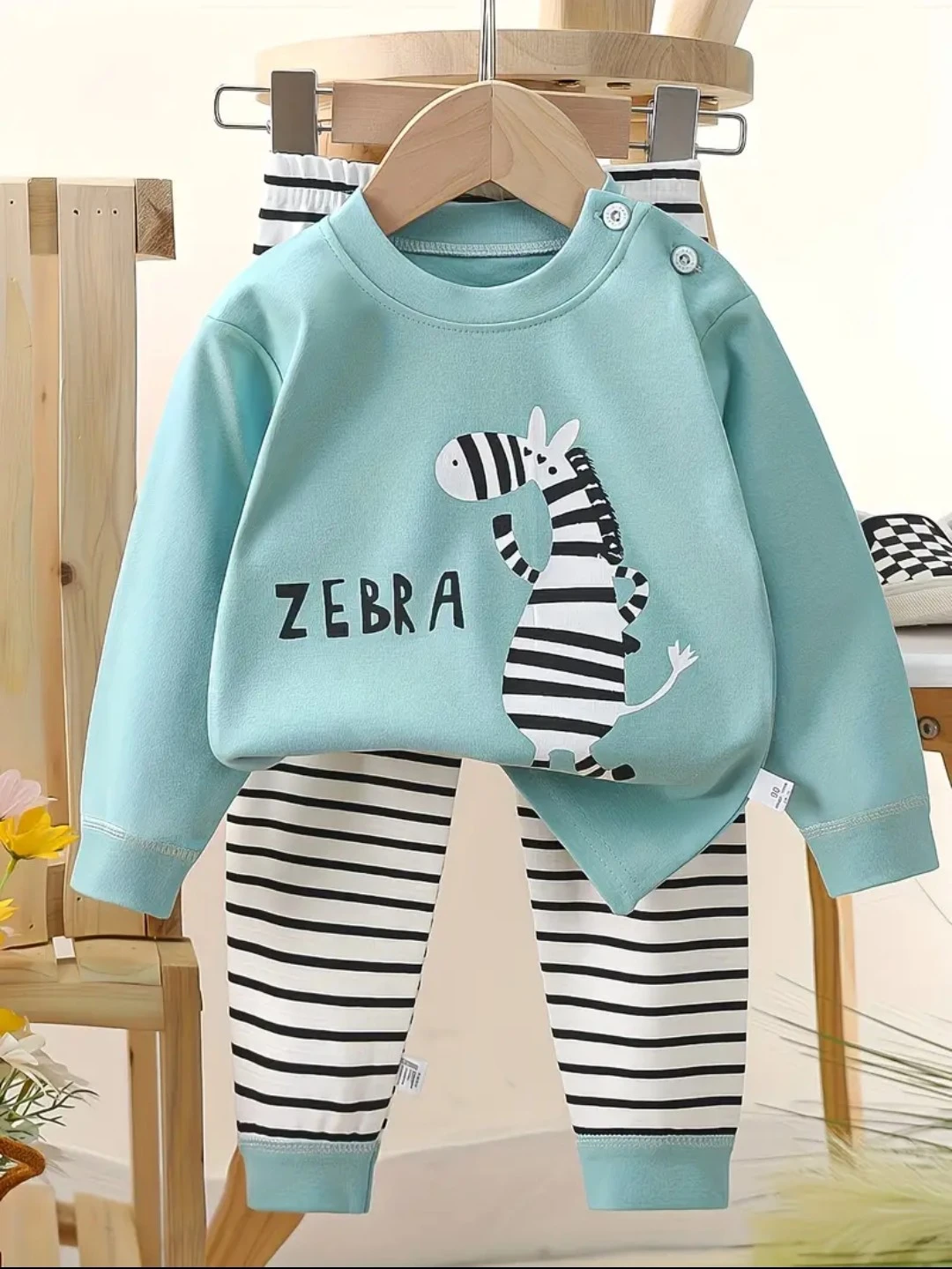 Kids Zebra Long Sleeve Top and Pants Set (Size:3-4Y)