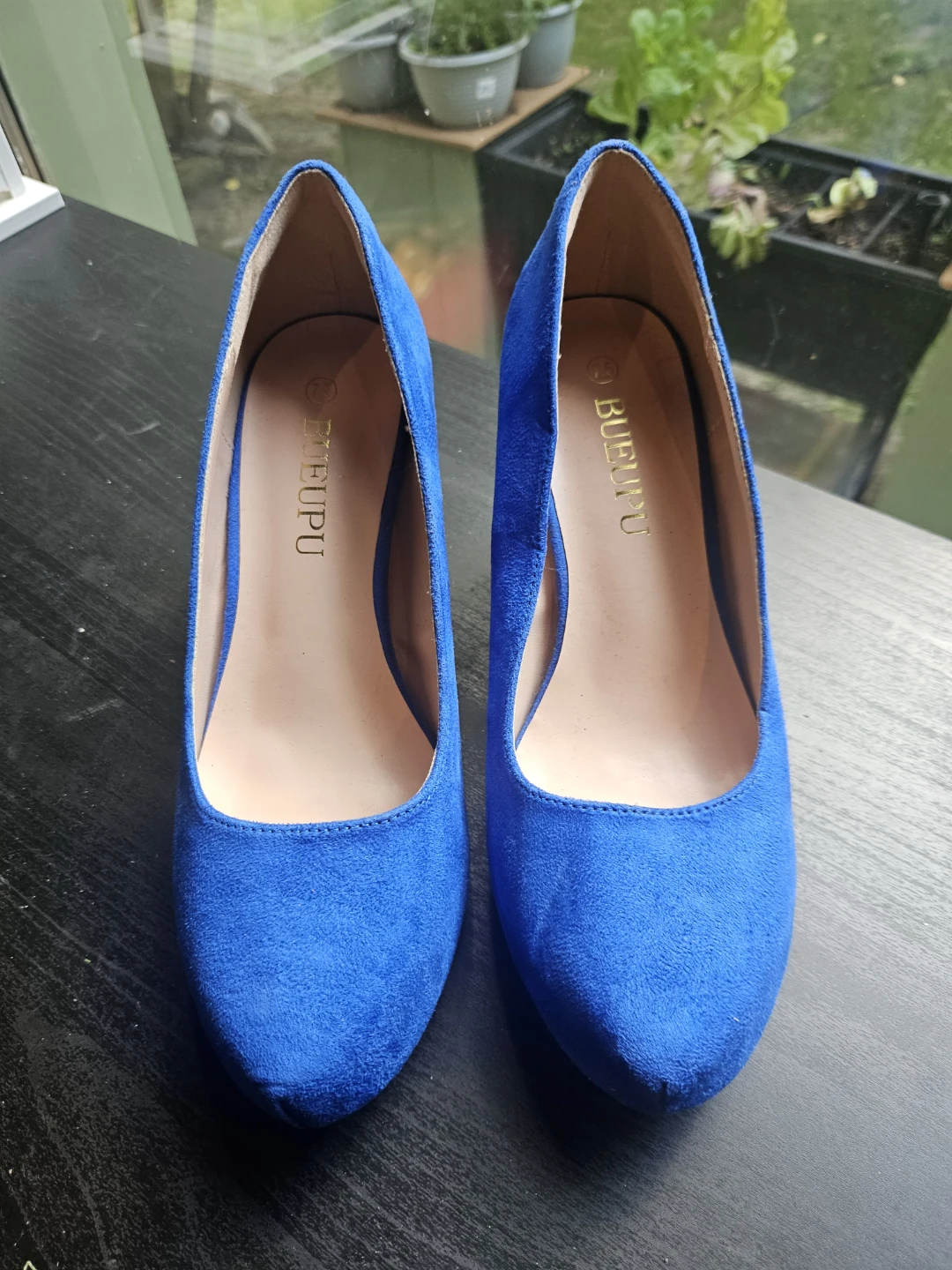 Blue Suede Heeled Pumps Size 7.5