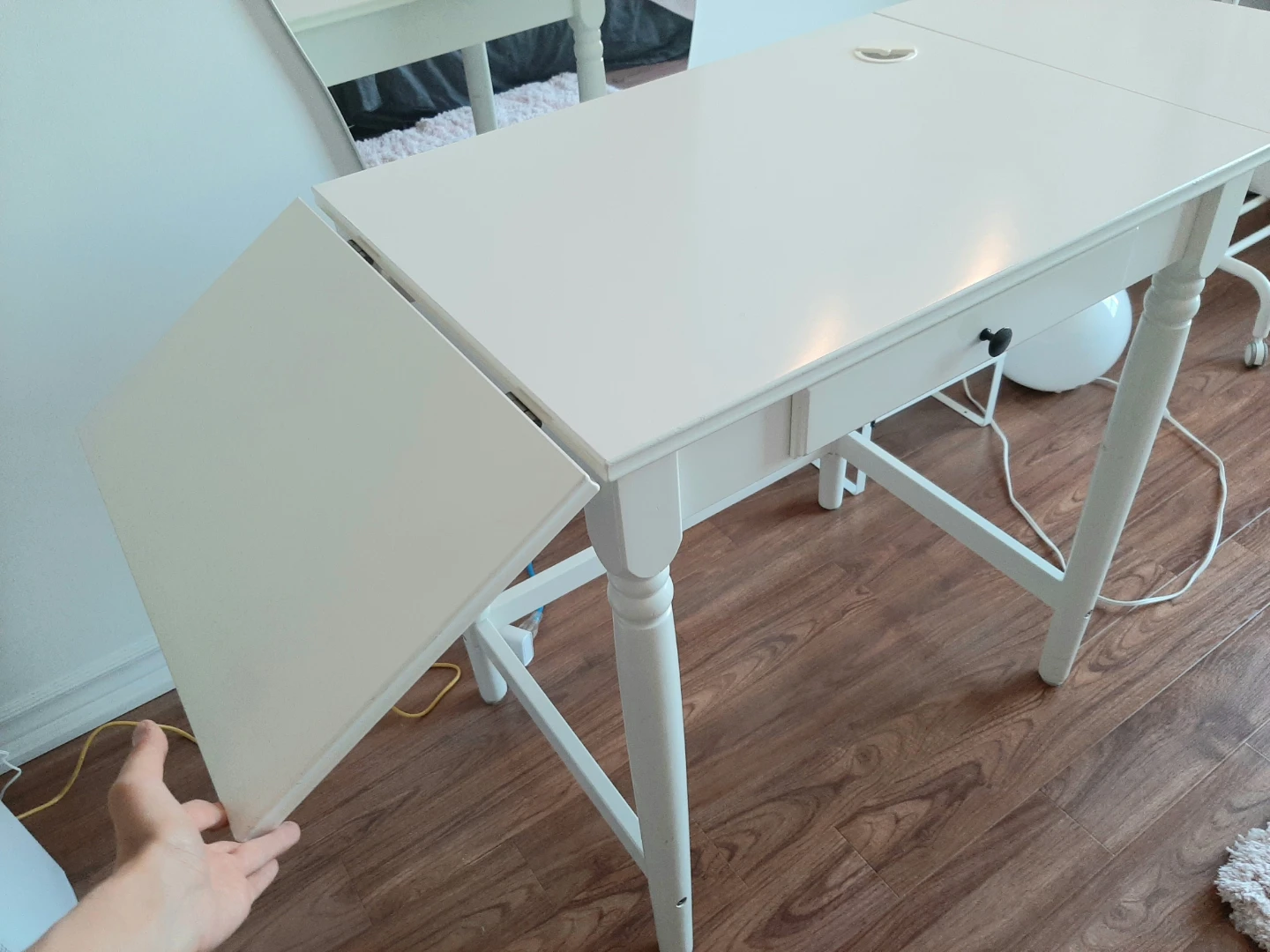 White Drop-Leaf foldable Desk with Drawer - photo 2