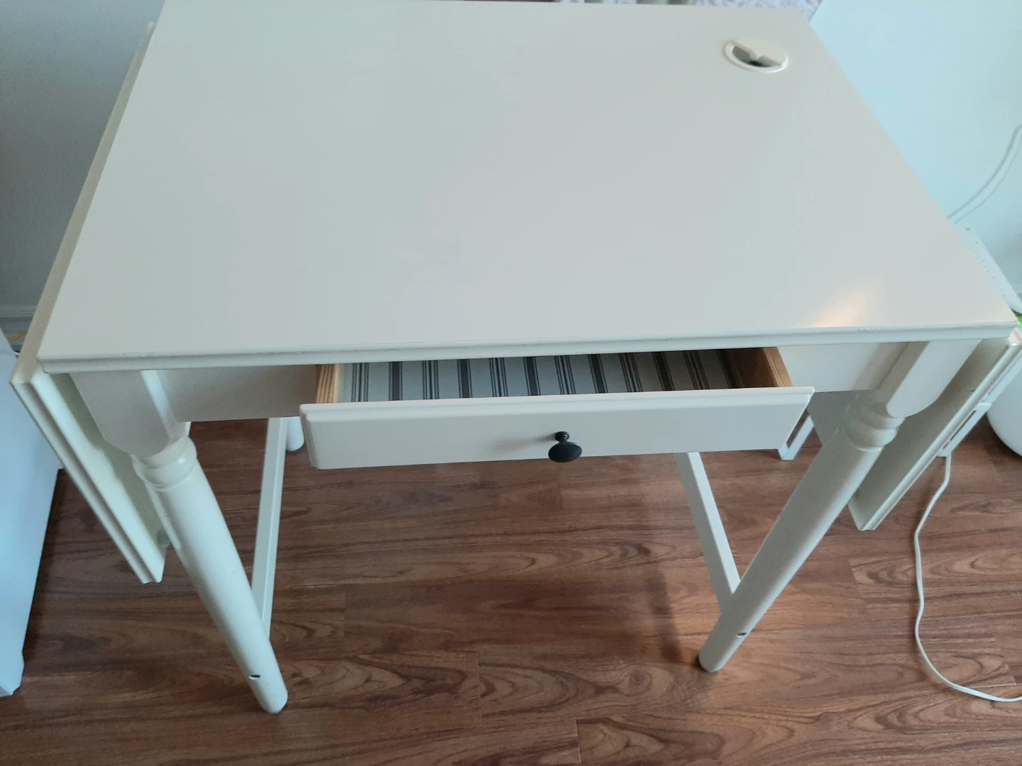 White Drop-Leaf foldable Desk with Drawer - photo 4