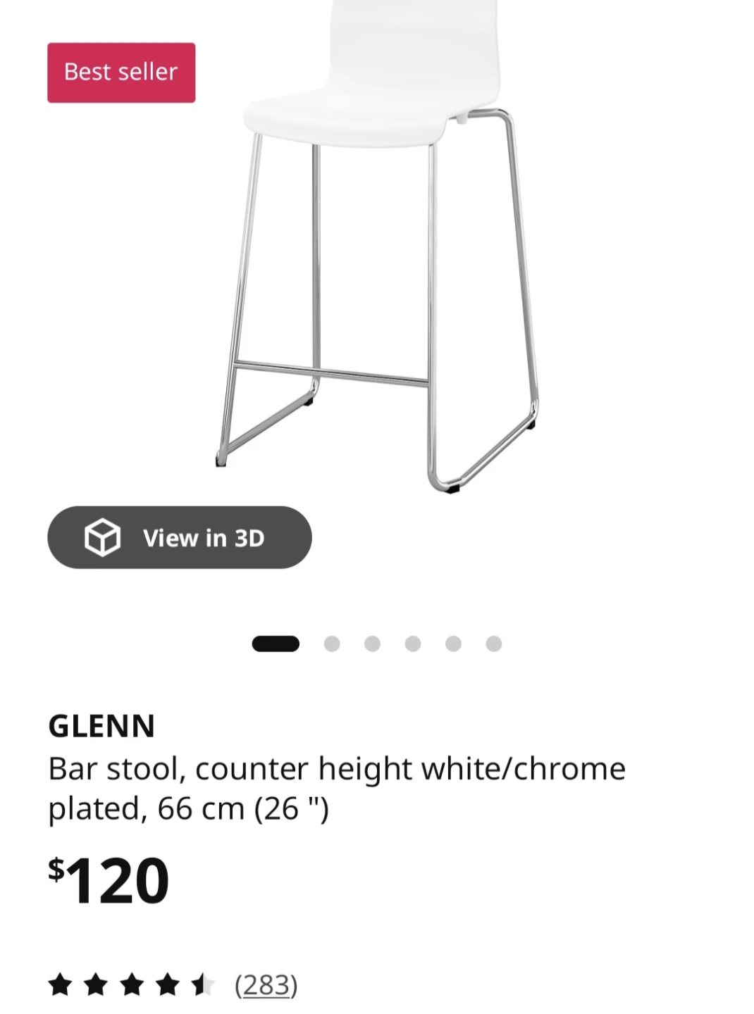 Ikea Bar Stool Counter Height White/Chrome Plated 66 cm - photo 2