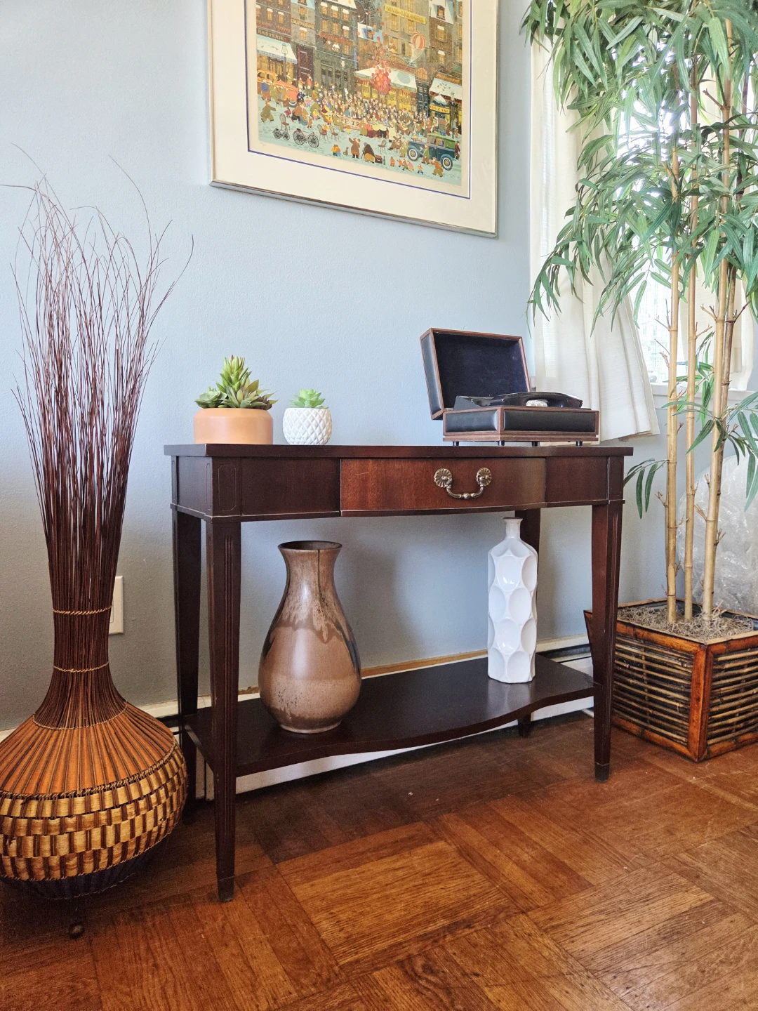 Vtg Solid Mahogany Single Drawer Console Table by Knechtel - photo 2