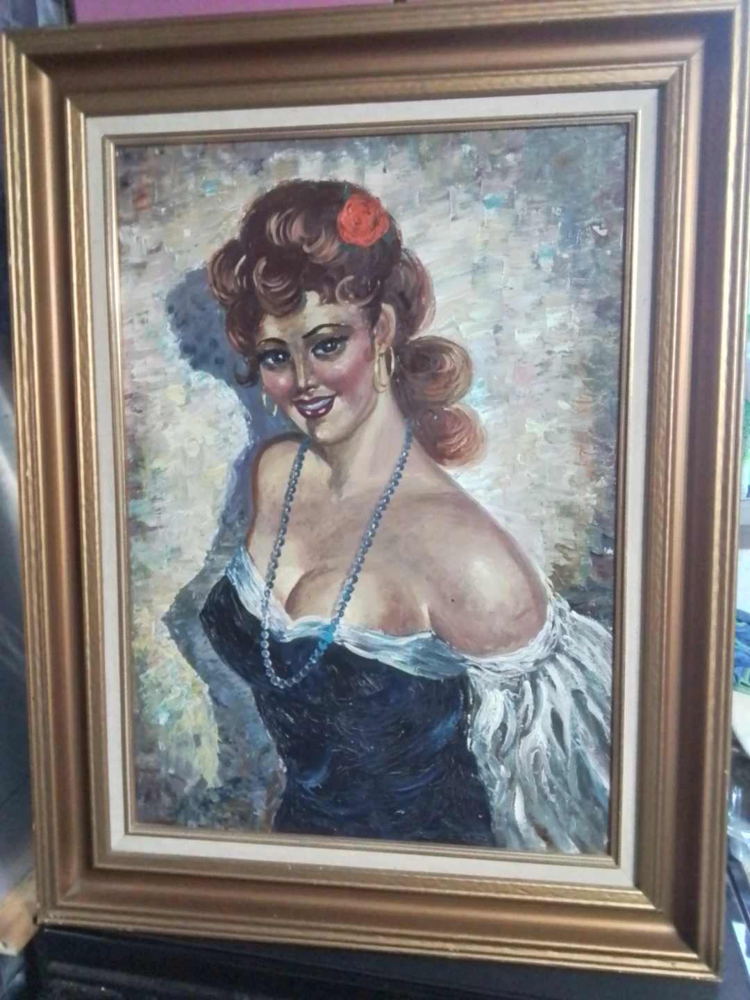 Vintage Mid-Century Portrait Oil Painting – Striking Flamenco