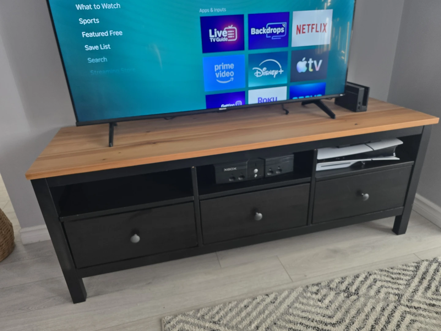Black TV Stand with Wood Top