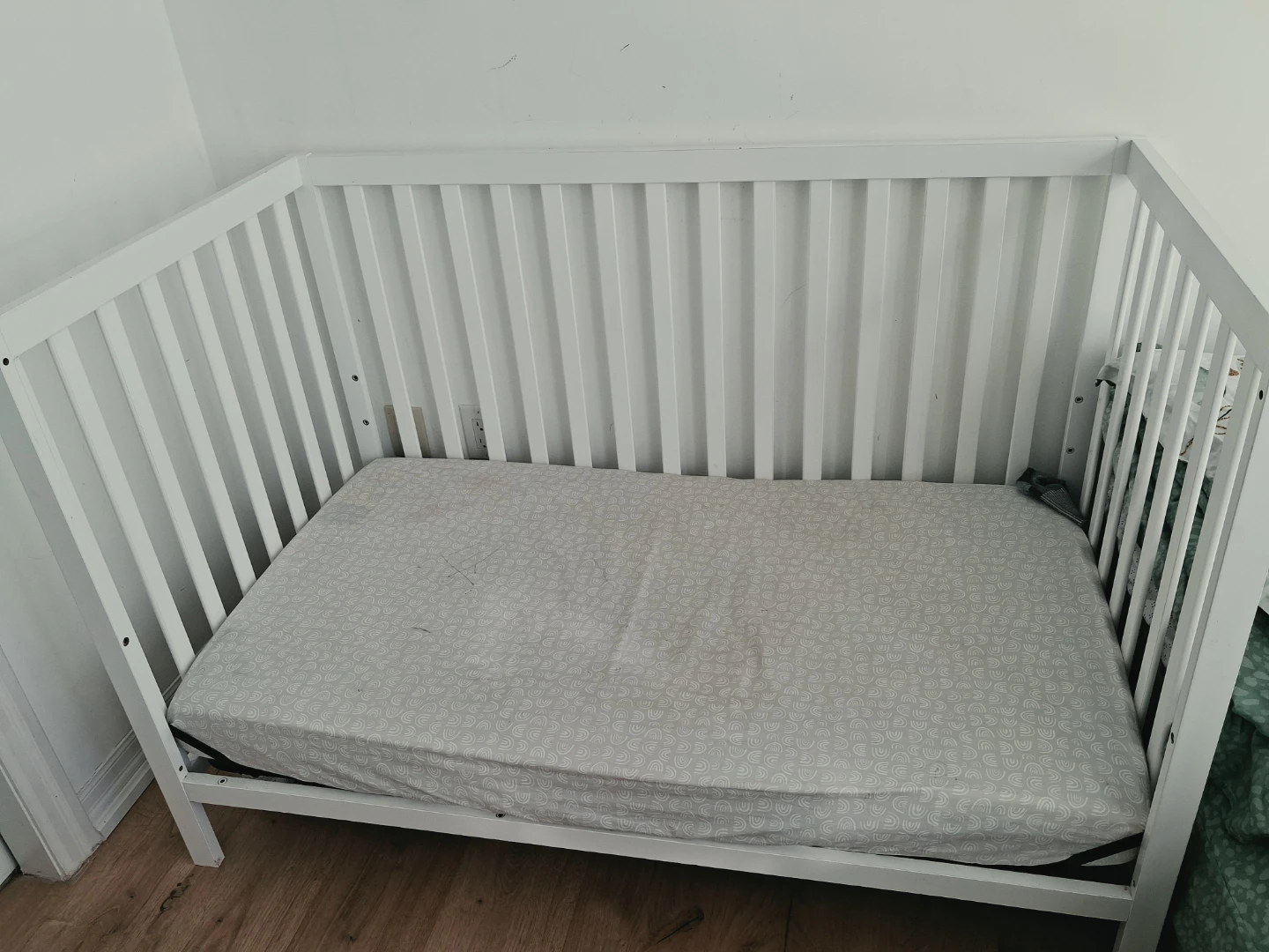 White Baby Crib with Mattress