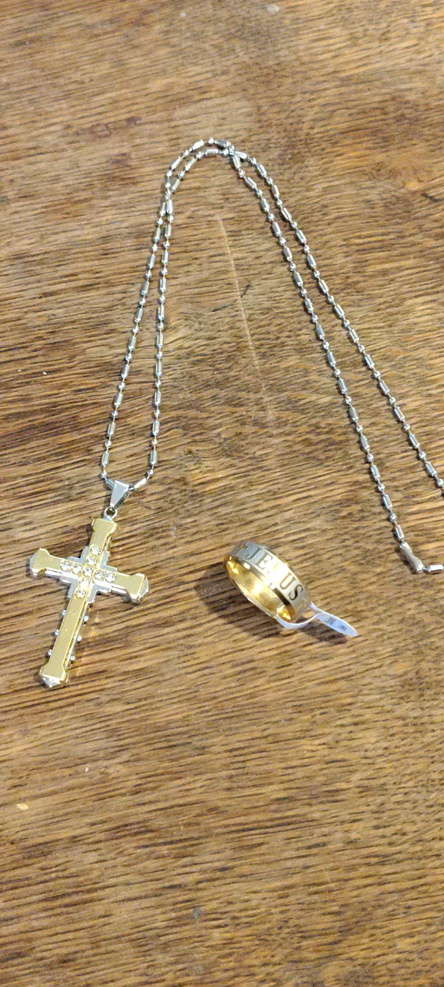 Cross Necklace and Jesus Ring Set
