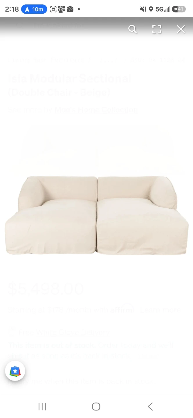Moe's Isla Modular Sectional (Double Chair - Beige)