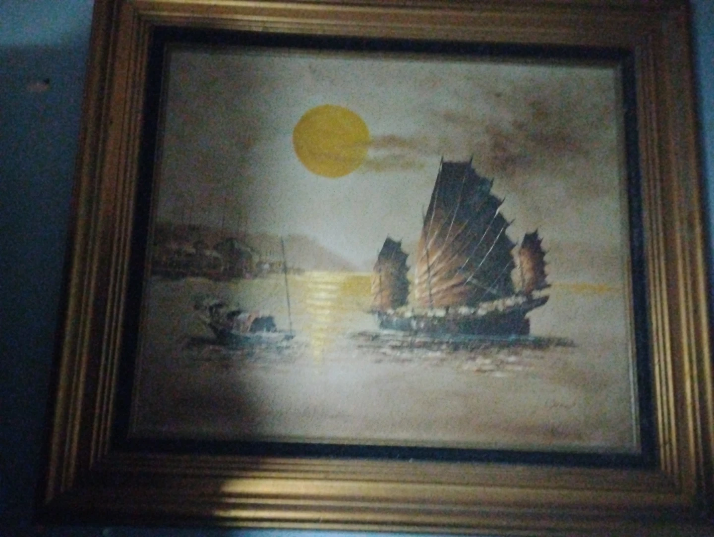 Vintage Painting of Sailing Ships at Sea