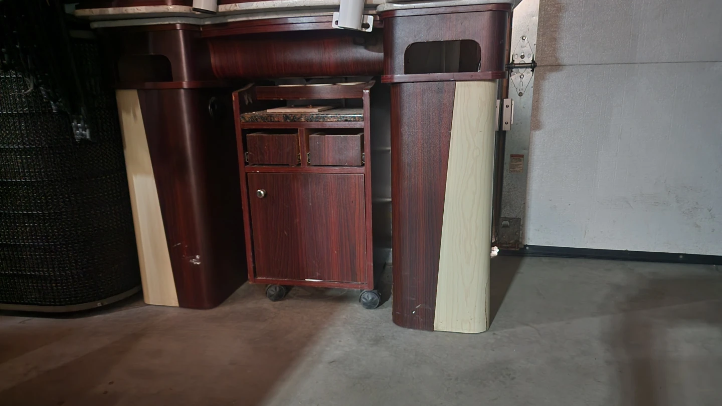 Vintage Wooden Side Table with Drawers and Cabinet