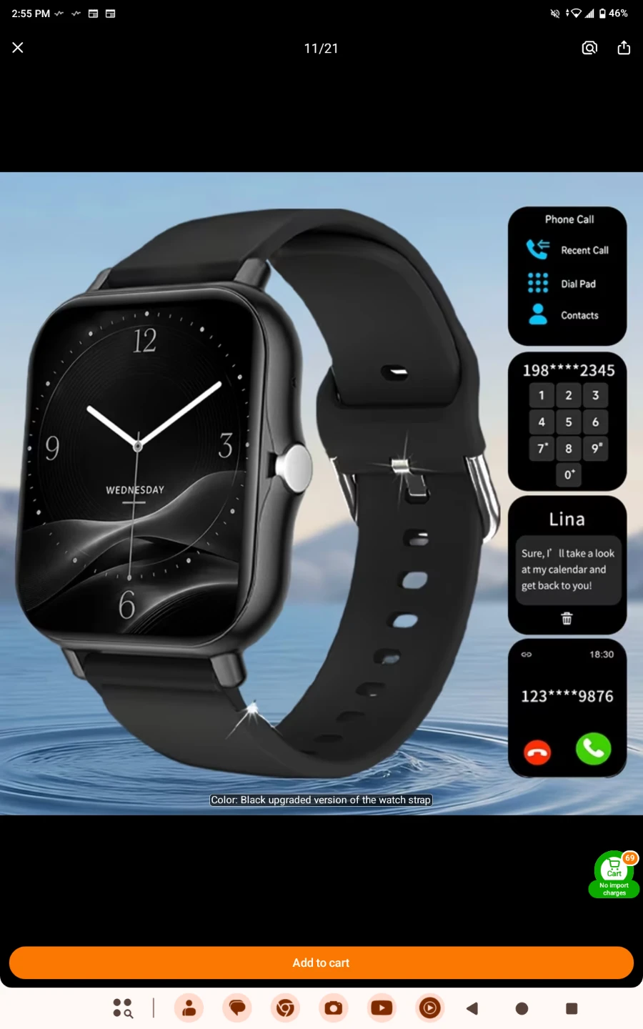 Black Smart Watch with Phone Call Features