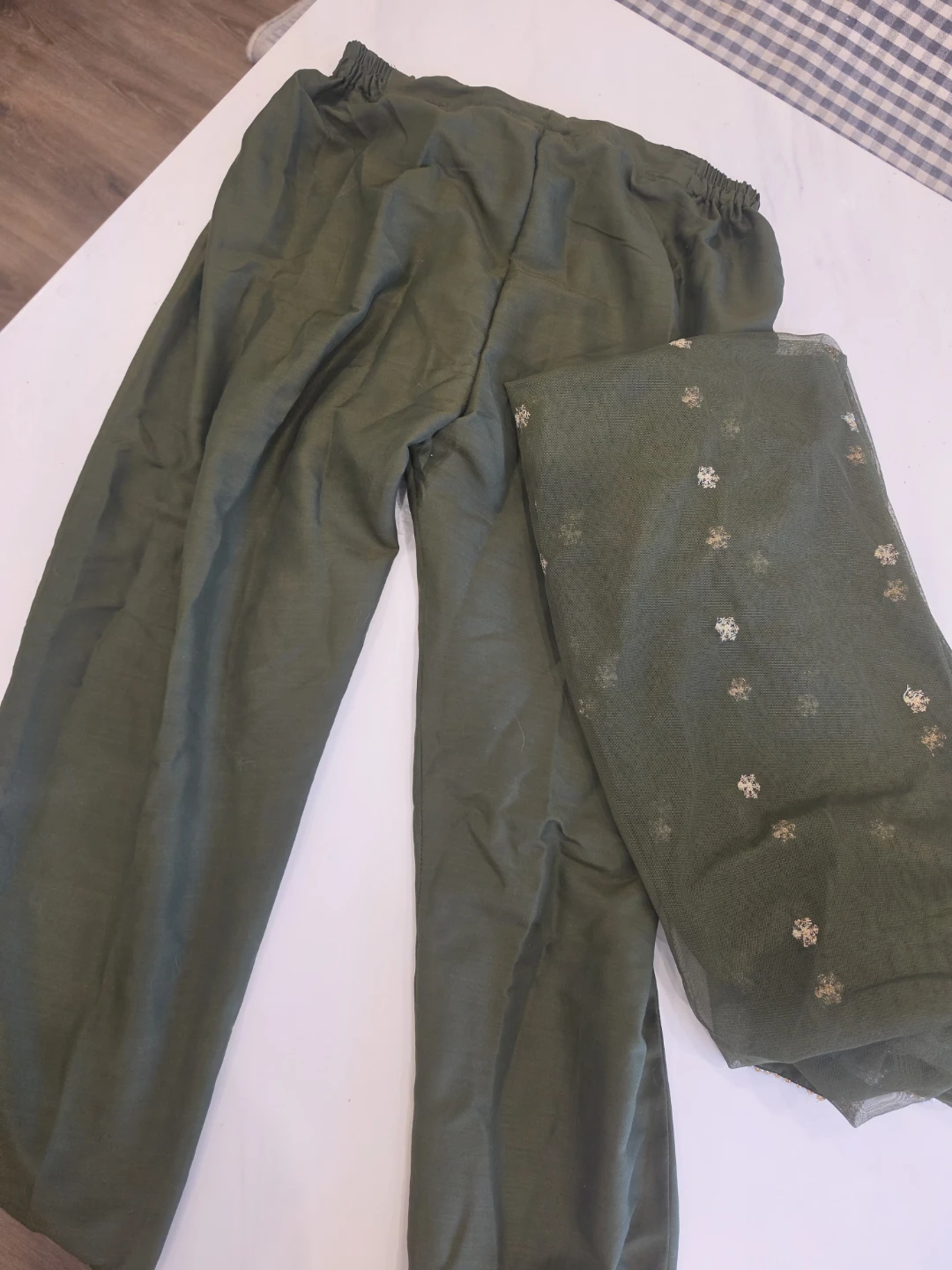 Olive Green Embroidered 3-Piece Salwar Kameez Suit - photo 5