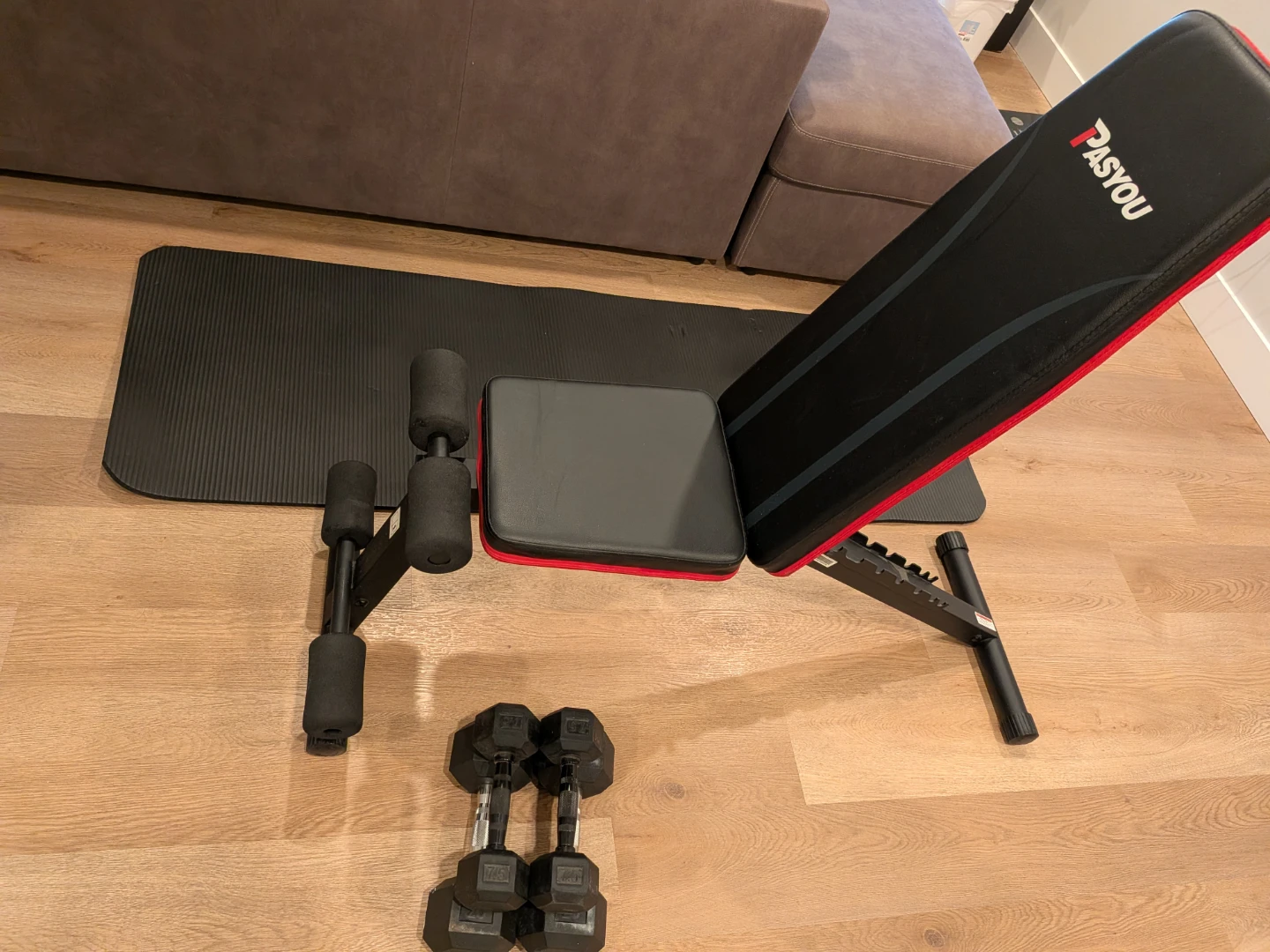 PASYOU Adjustable Weight Bench with Dumbbells and Mat