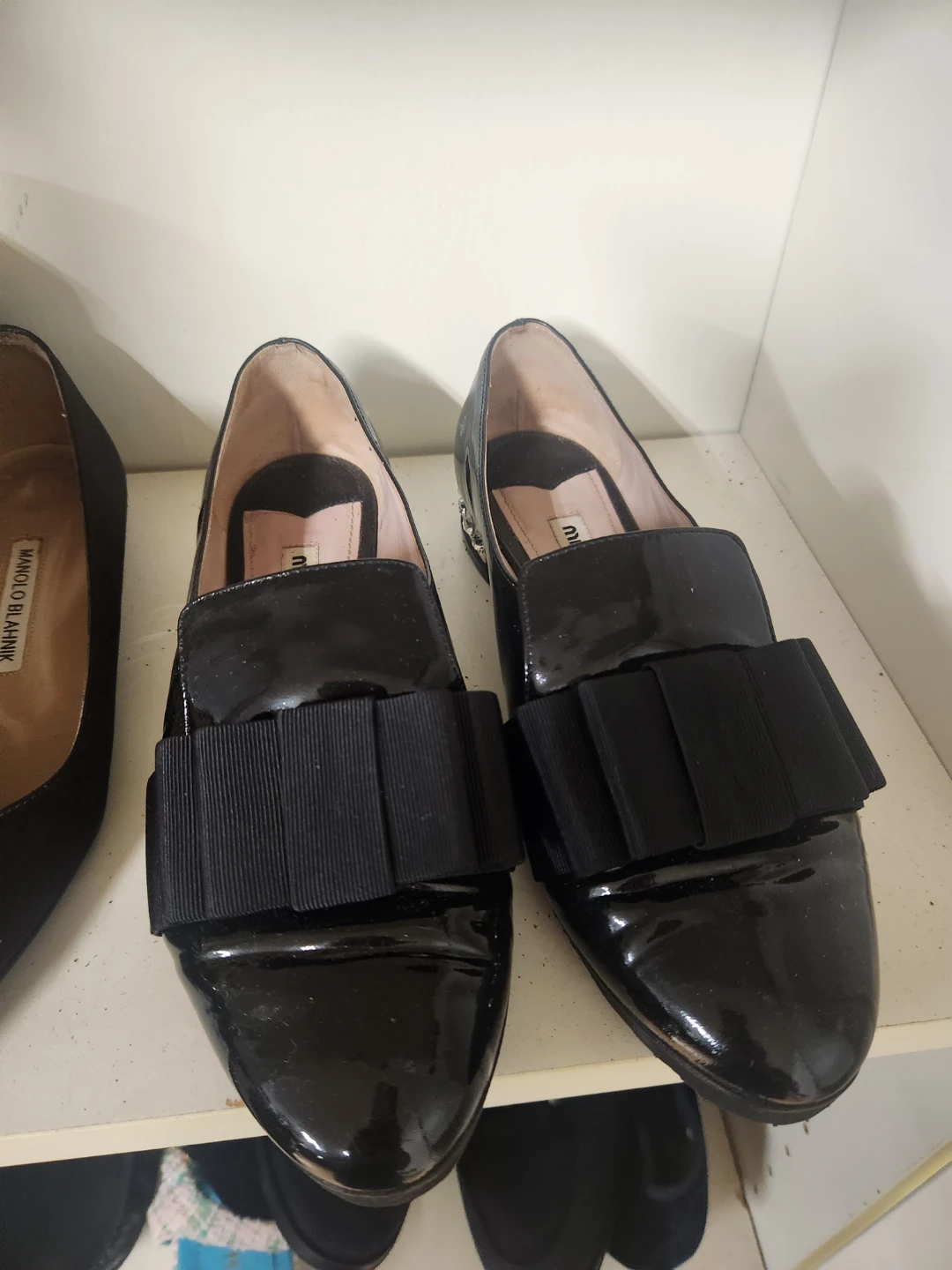 Miu Miu Black Patent Bow Loafers