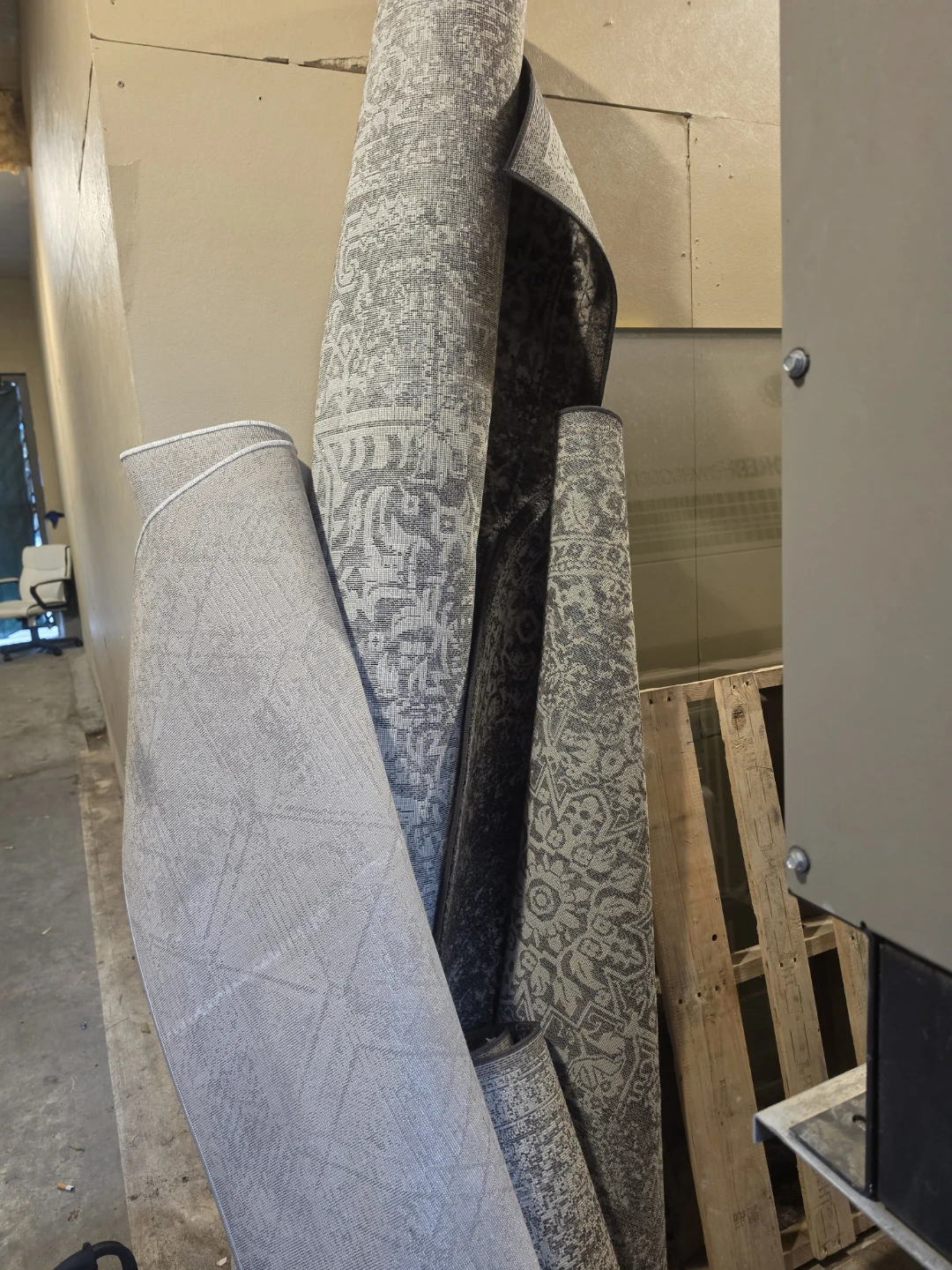 4 Rolled Area Rugs - Gray Patterned