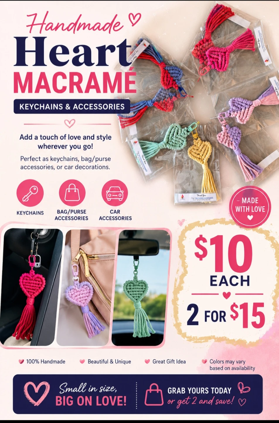 Handmade Heart Macrame Keychains