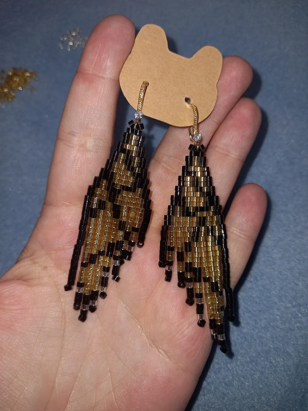 18K Gold Plated 🌟 Beaded Leopard Print Feather Dangle Earrings