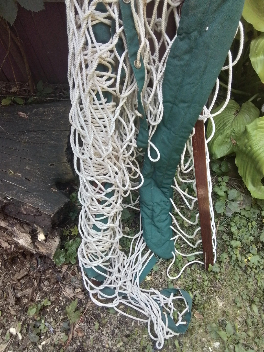 White Rope Hammock with Green Fabric Edging - photo 5