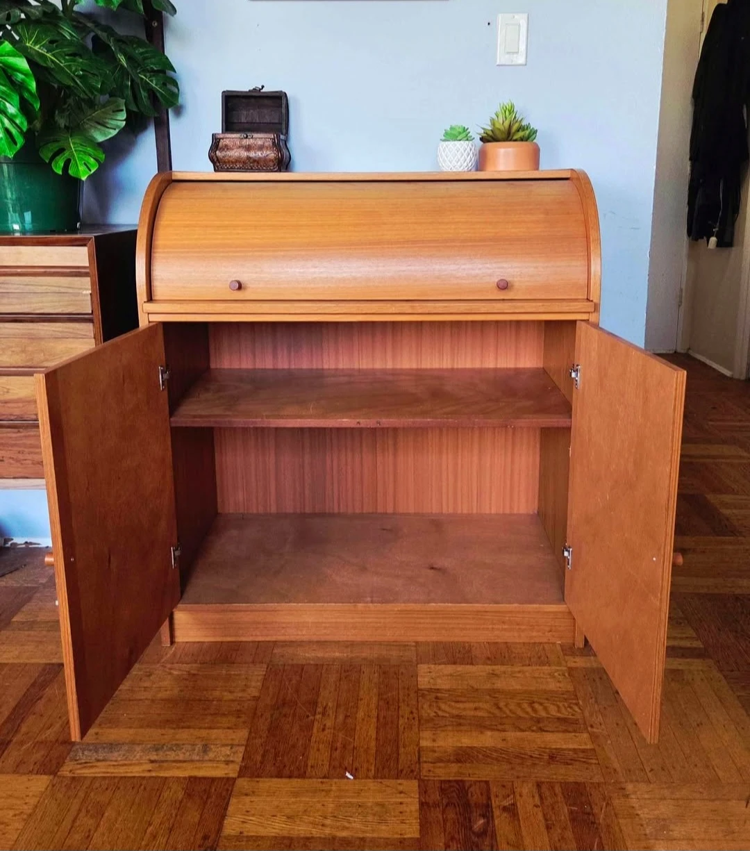 MCM Teak Roll Top Secretary Desk With Pull Out Extension - photo 5