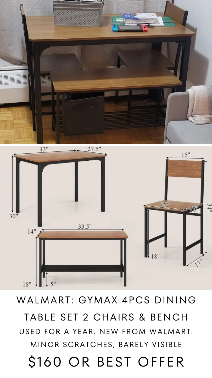 4 Piece Dining Table Set with 2 Chairs & Bench