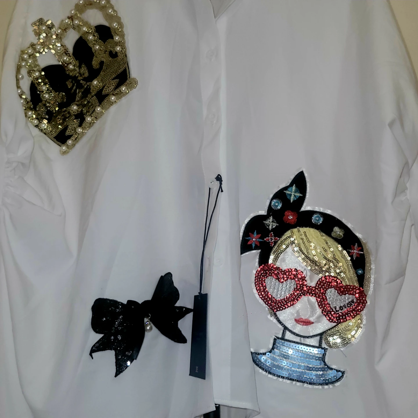 White Button-Up Shirt with Embellishments - photo 3