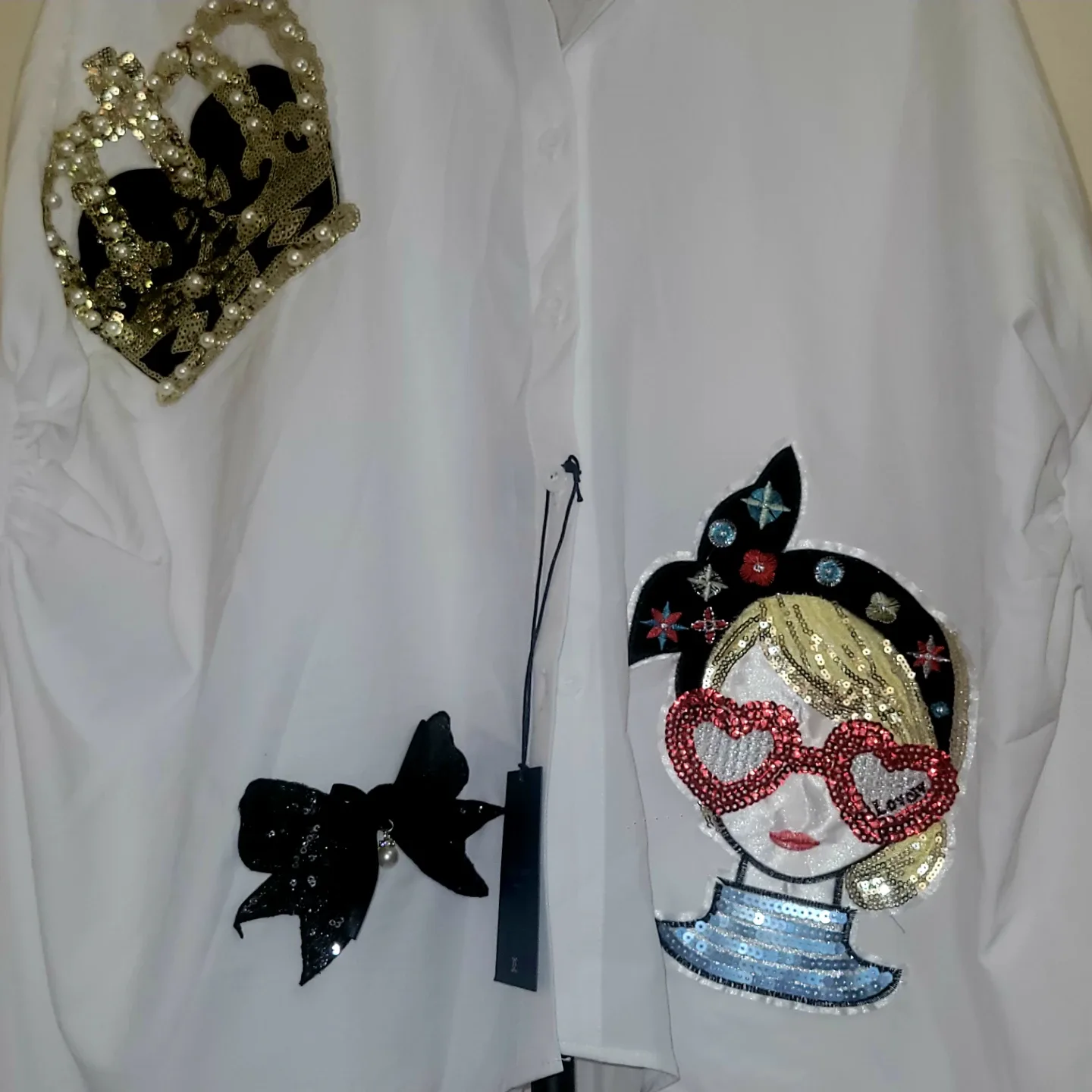 White Button-Up Shirt with Embellishments - photo 3