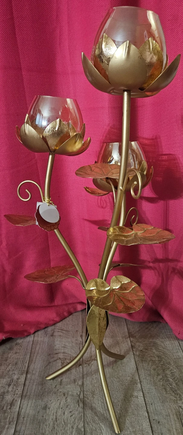 Gold Metal Lotus Candle Holder