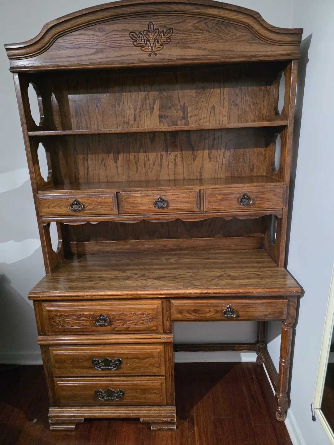 Vintage Wooden Secretary Desk with Hutch
