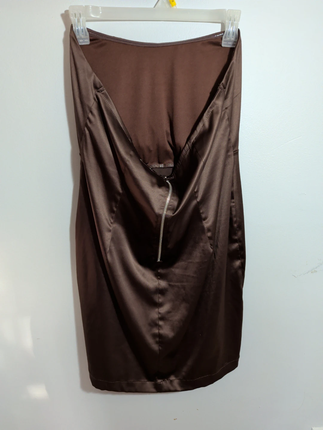 Brown Strapless Satin Mini Dress - photo 2