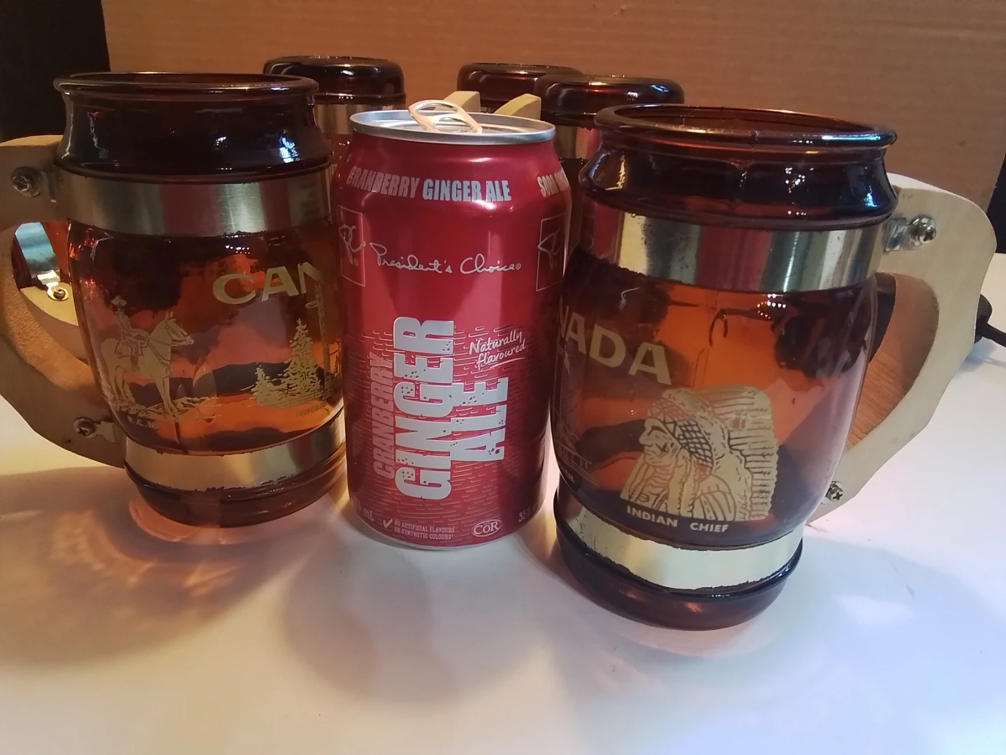 Set of 6 Vintage Canada Themed Amber Glass Mugs - photo 5