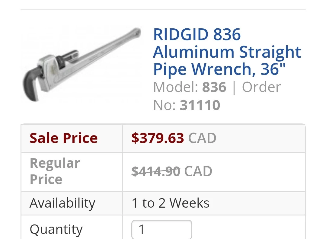 Combo set RIDGID 36INCH AND 48INCH ALUMINUM PIPE WRENCHES