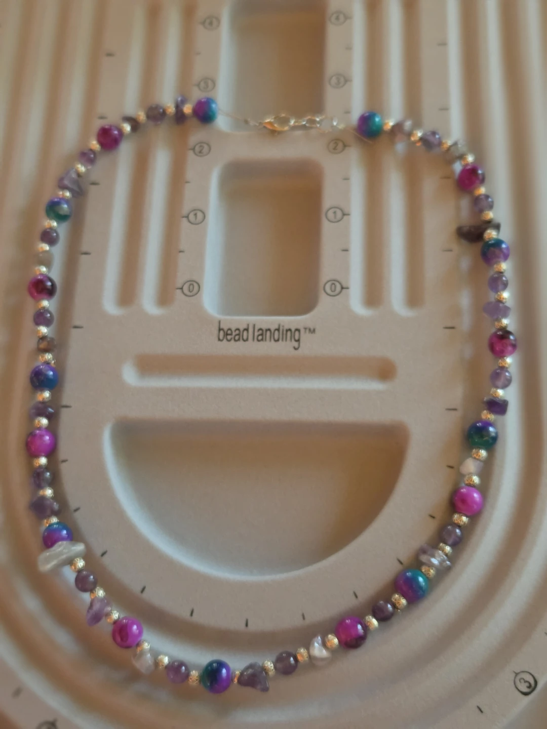 Beaded Necklace with Purple, Pink, and Blue Stones - photo 2