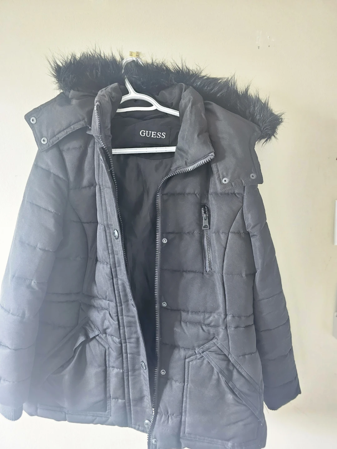 GUESS Puffer Jacket with Fur Hood