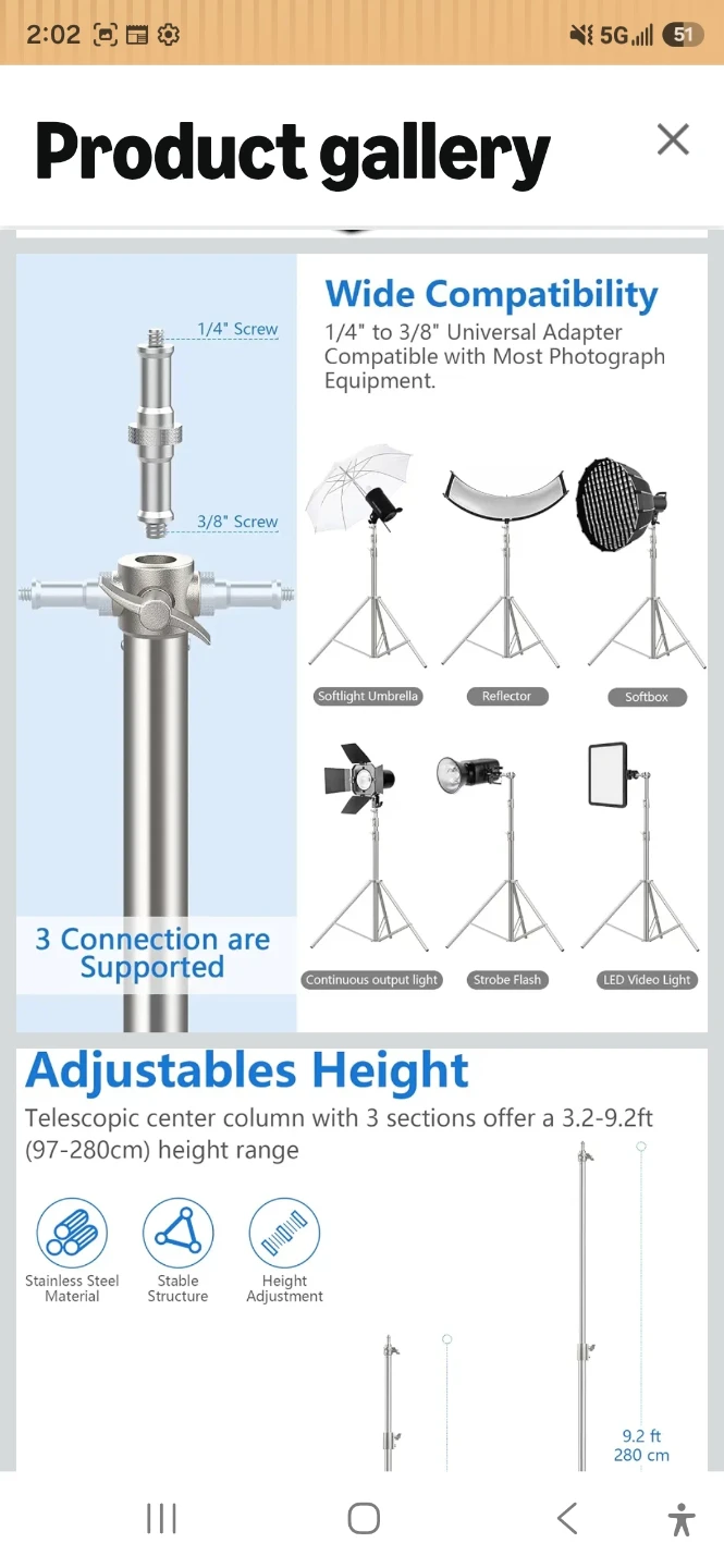 Heavy Duty Stainless Steel Light Stands (2-Pack) - photo 2