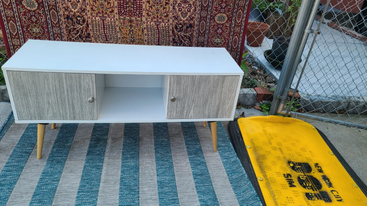 White Media Console with Doors and Shelves - photo 2