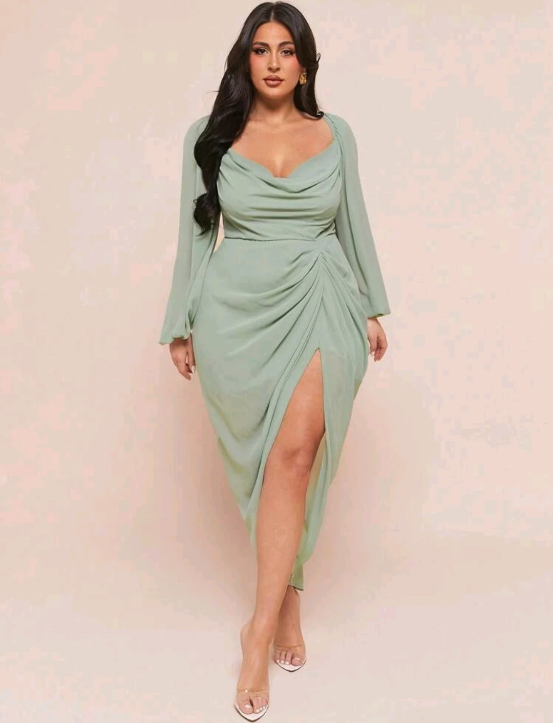 SHEIN CURVE Mint Green Draped Maxi Dress
