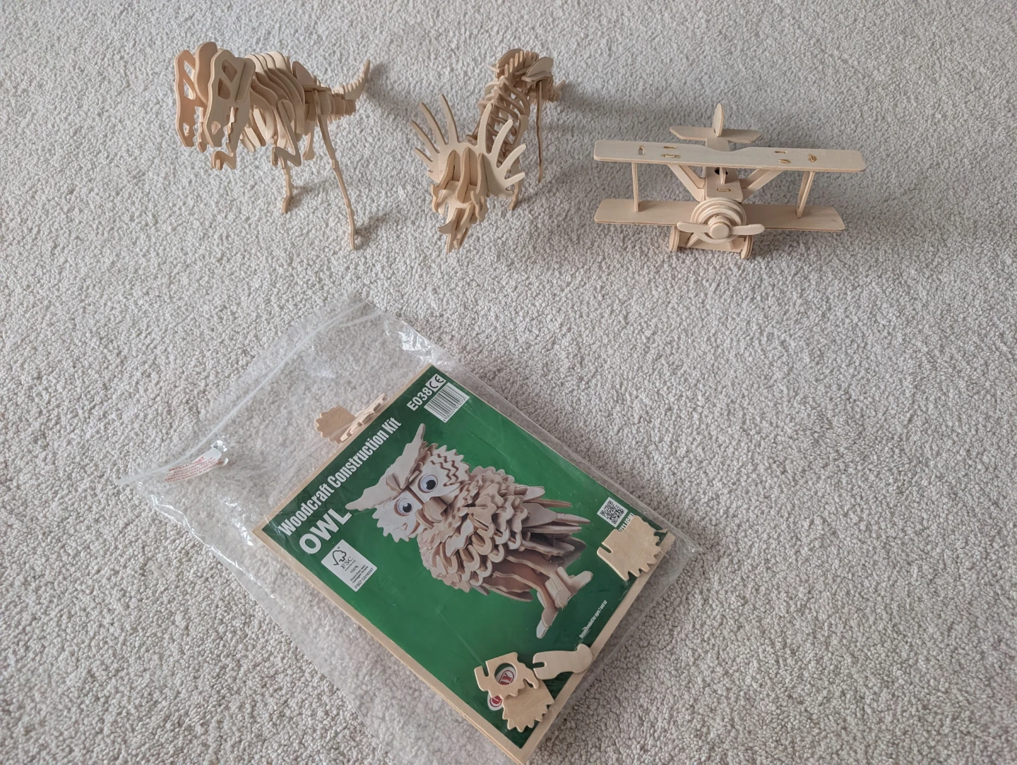 Woodcraft Construction Kit - Owl, plane, dinosaur