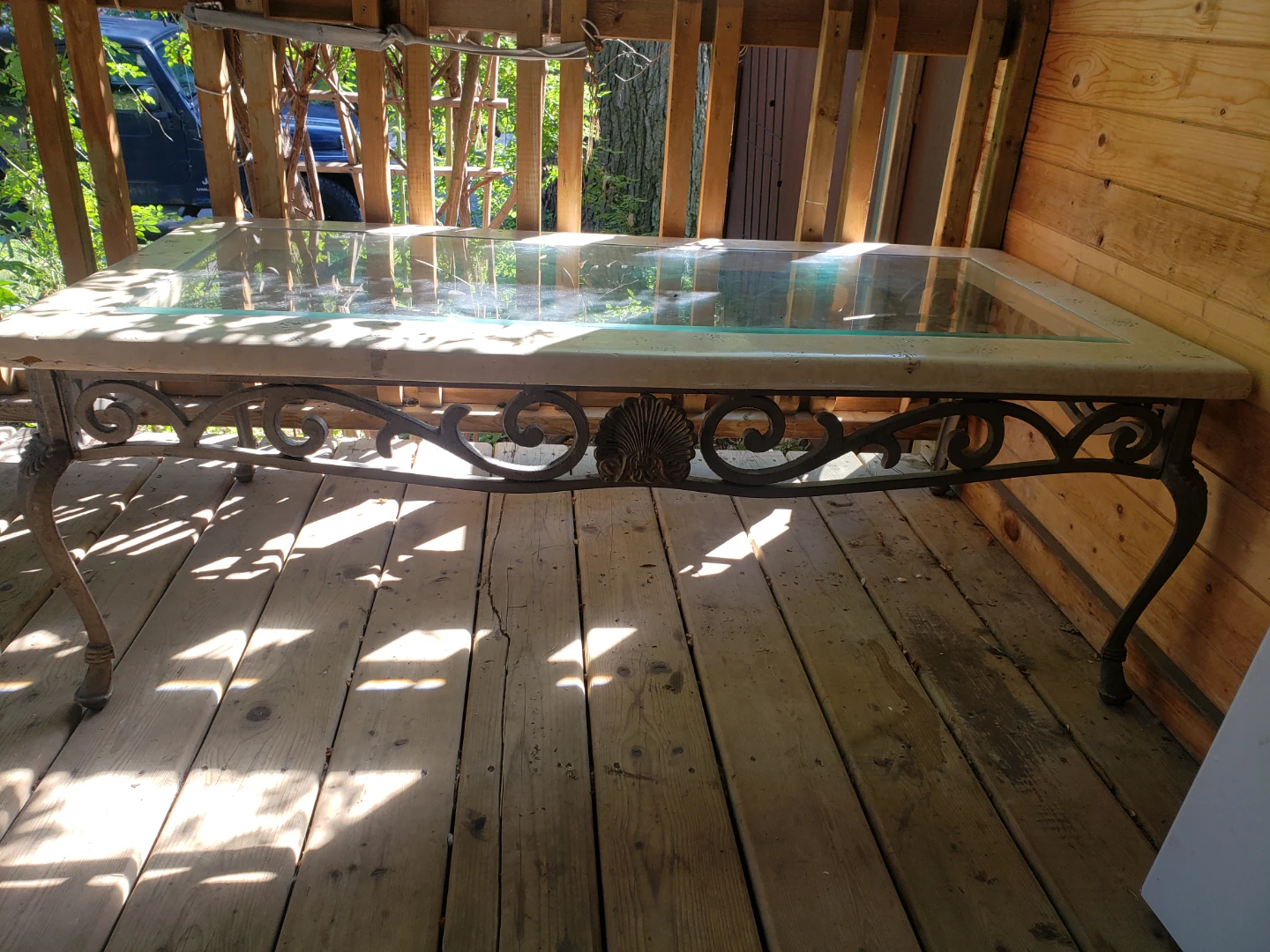 Antique Cast Iron with  Glass Top Coffee Table