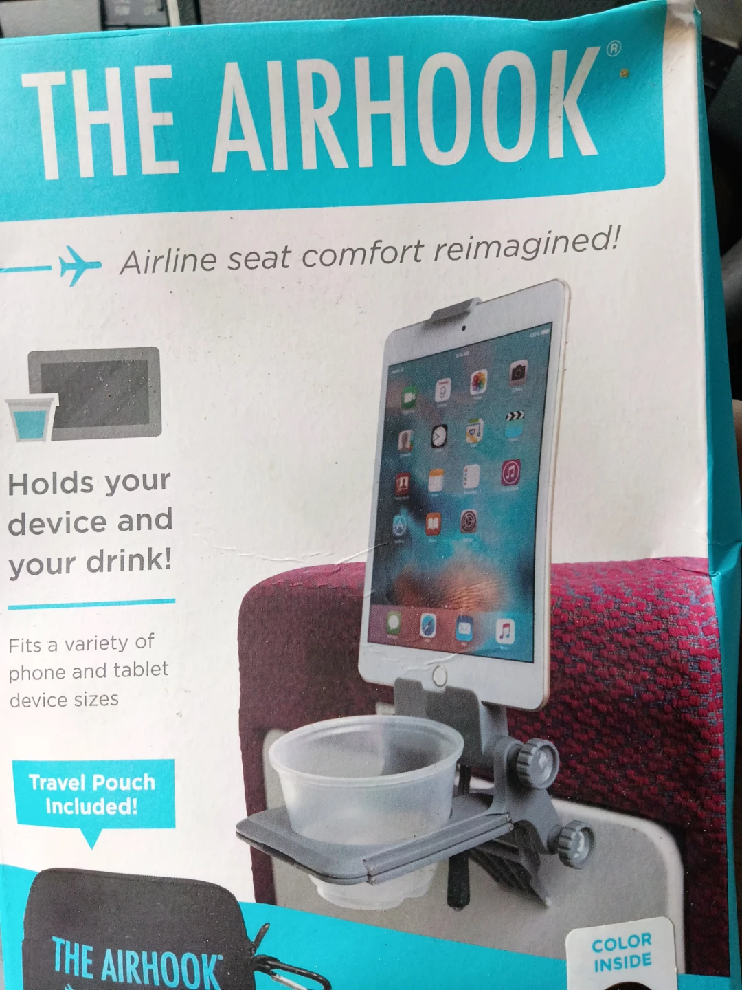 The AirHook Airline Seat Tray Table Mount for Phone & Tablet