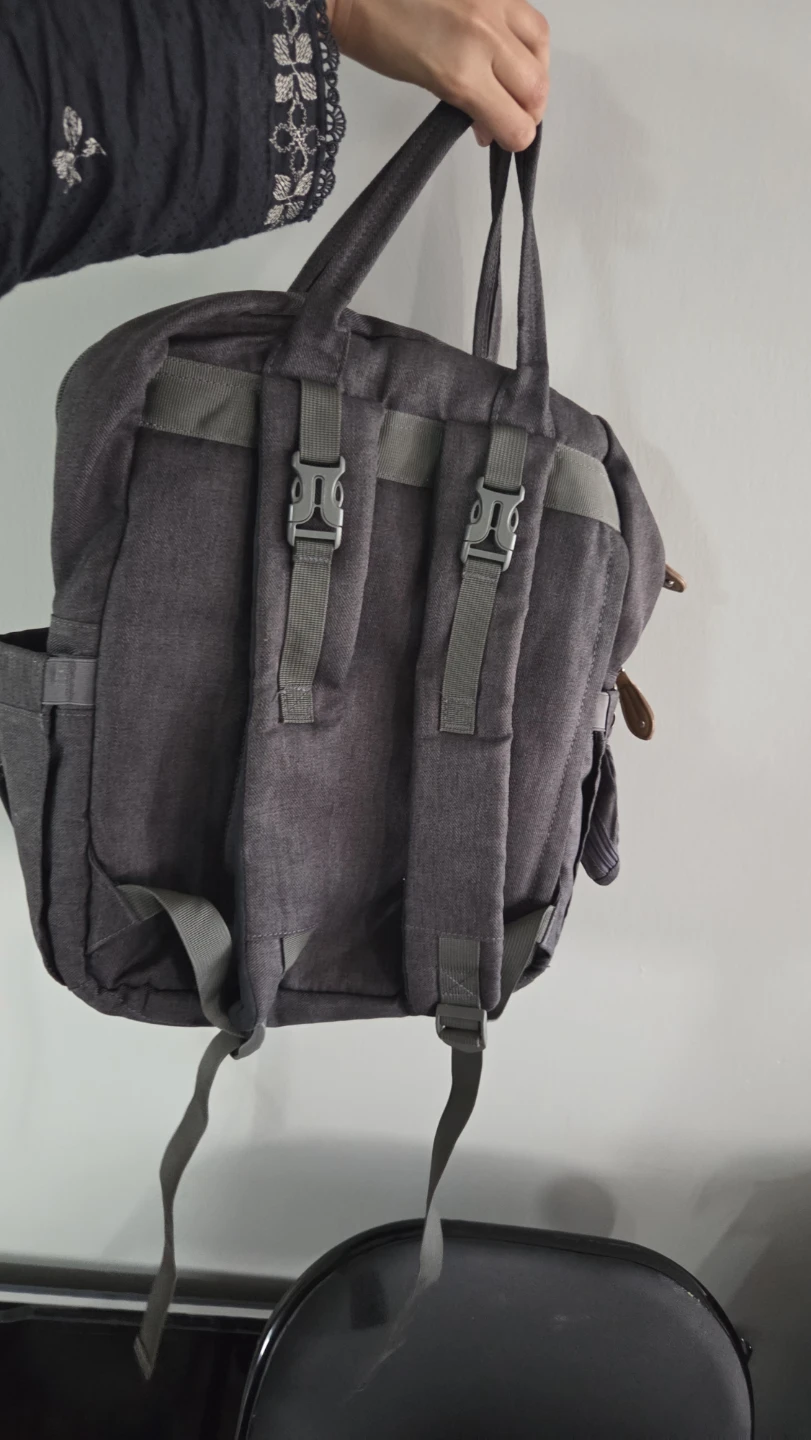Grey Canvas Backpack Diaper Bag - photo 2