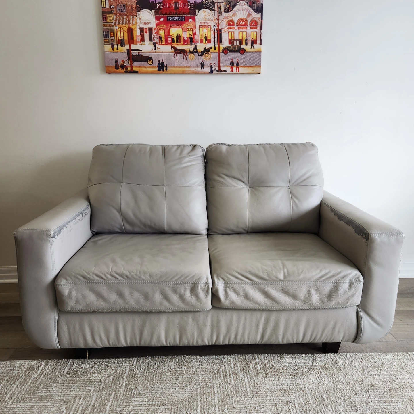 Grey Synthetic Leather Loveseat Sofa