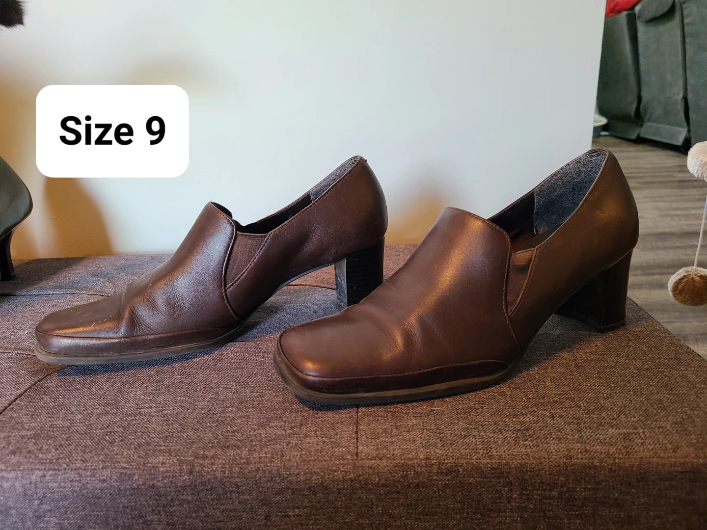 Brown Leather Heeled Booties - Size 9